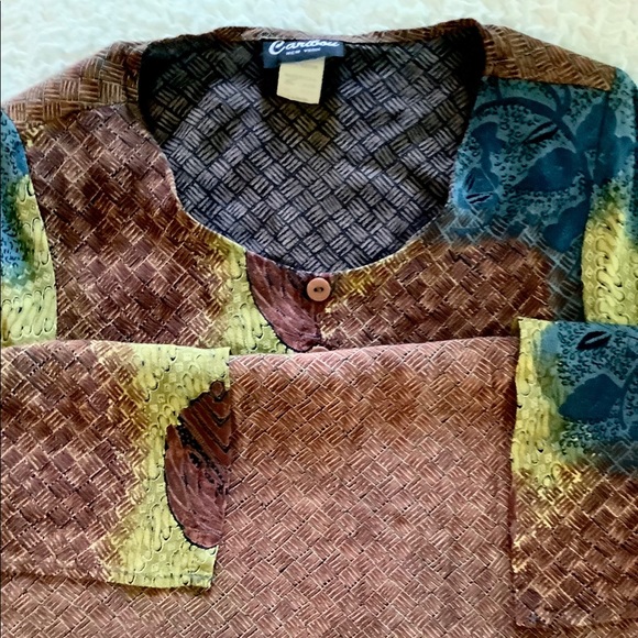 VTG “Caribou” 🍁 Rustic Print Overlay Duster Faux 2 Pc Maxi Dress - Picture 8 of 8